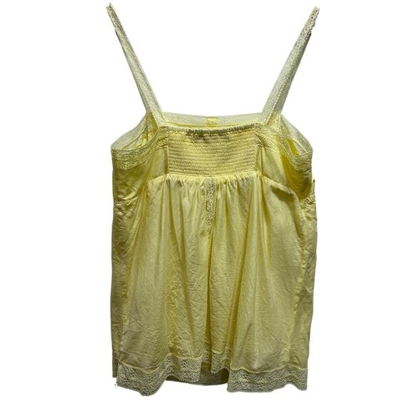 XXI Forever 21 Babydoll Top M Silk Cotton Yellow Lace Line Boho Peasant Prairie - Picture 4 of 7